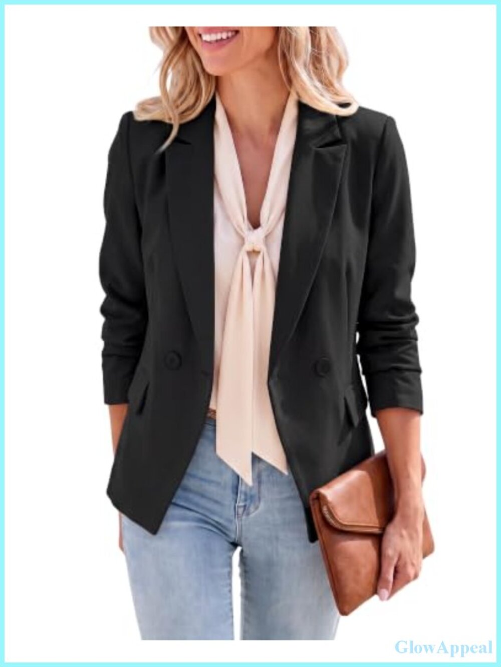Women's Double Breasted Blazer Business Casual Notch Lapel Structured Suit